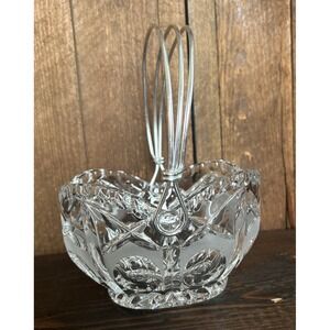 Vtg Bleikristall 24% Lead Crystal Basket Candy Dish West Germany Metal Handle
